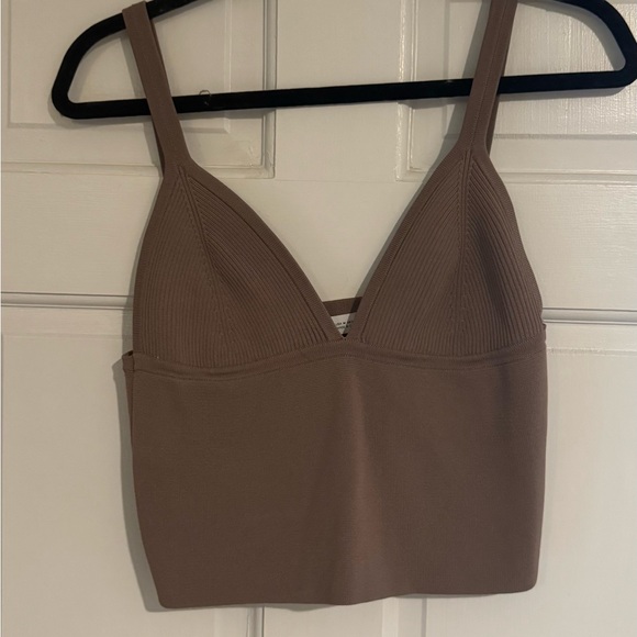 Zara Taupe Ribbed V-Neck Top - Picture 1 of 3